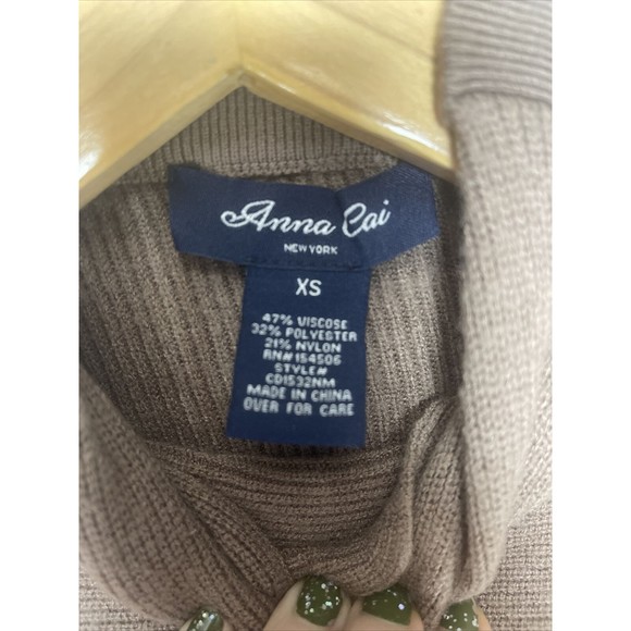 $125 Anna Cai Women's Brown Funnel Neck Long Dolman Sleeve Sweater Dress Size XS - Picture 3 of 5